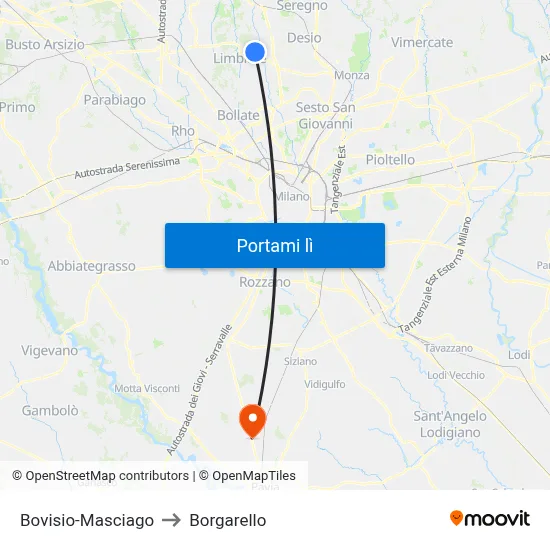 Bovisio-Masciago to Borgarello map