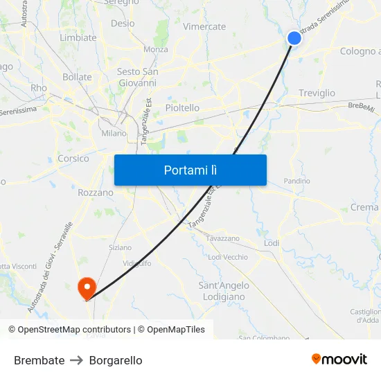 Brembate to Borgarello map