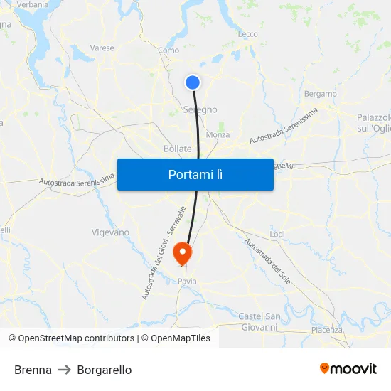 Brenna to Borgarello map