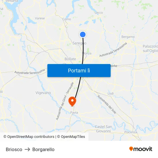 Briosco to Borgarello map