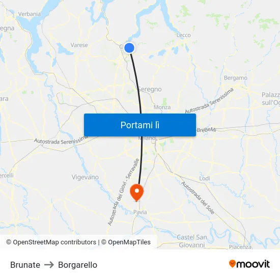 Brunate to Borgarello map