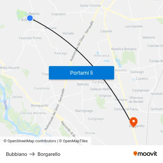 Bubbiano to Borgarello map