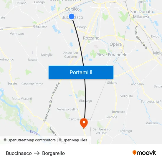 Buccinasco to Borgarello map
