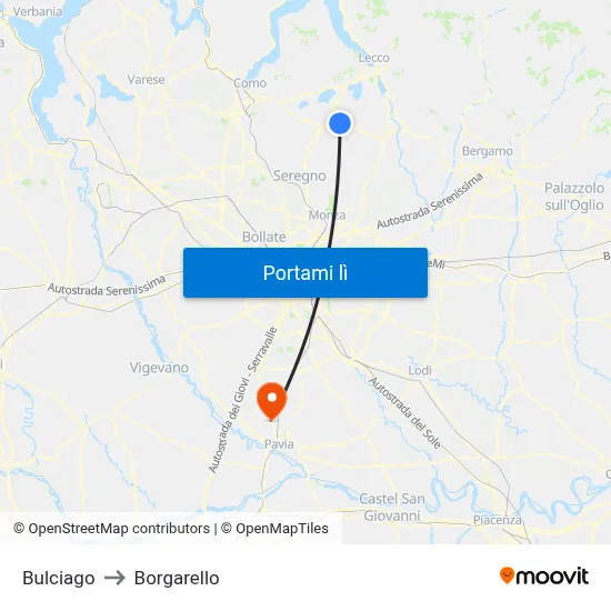 Bulciago to Borgarello map