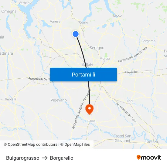 Bulgarograsso to Borgarello map