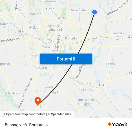 Busnago to Borgarello map