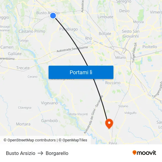 Busto Arsizio to Borgarello map