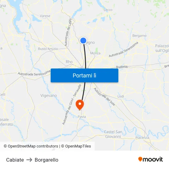 Cabiate to Borgarello map