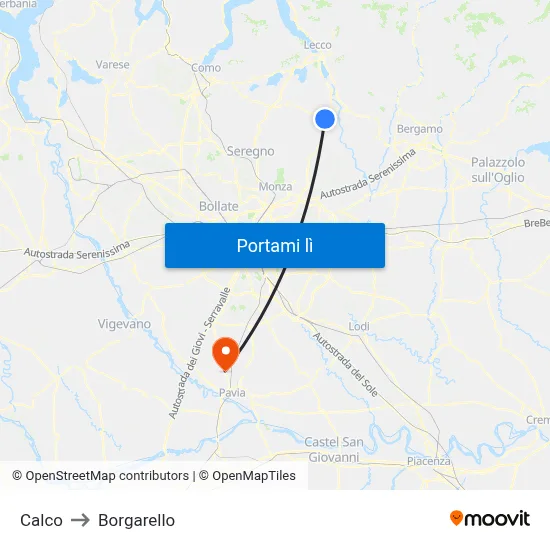 Calco to Borgarello map