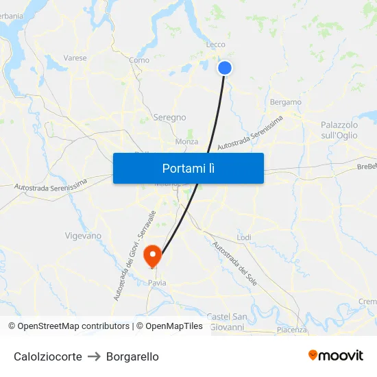 Calolziocorte to Borgarello map