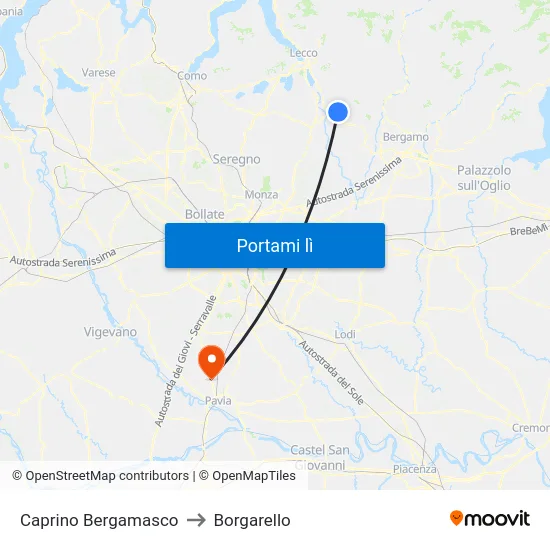 Caprino Bergamasco to Borgarello map