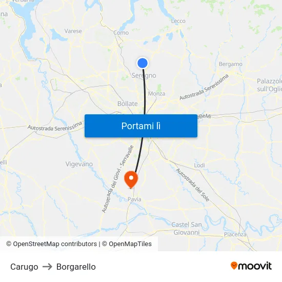 Carugo to Borgarello map
