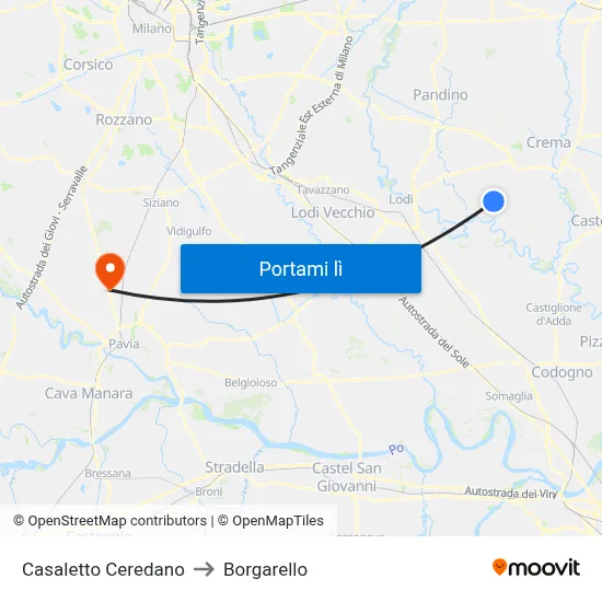 Casaletto Ceredano to Borgarello map