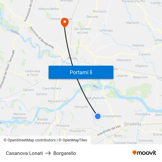 Casanova Lonati to Borgarello map