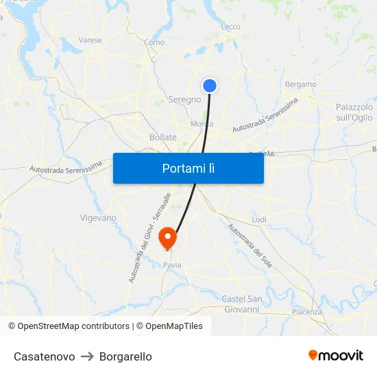 Casatenovo to Borgarello map