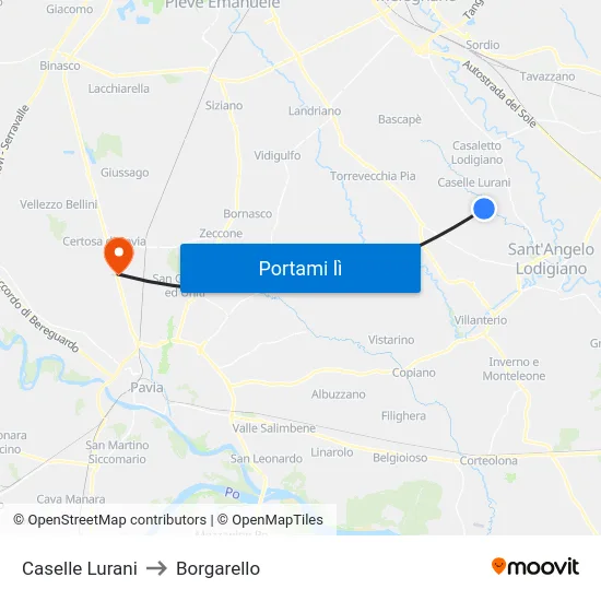 Caselle Lurani to Borgarello map