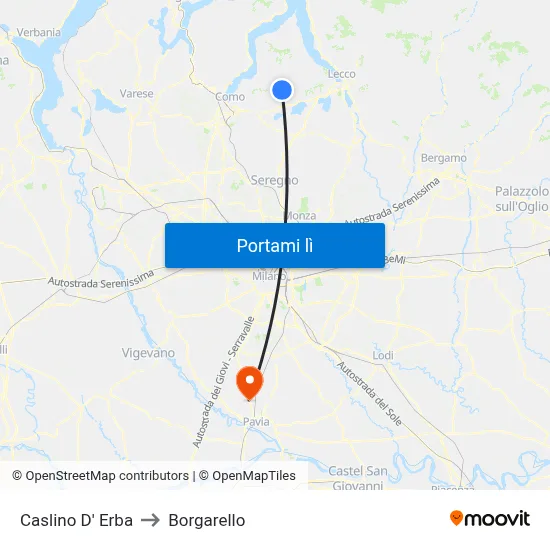 Caslino D' Erba to Borgarello map