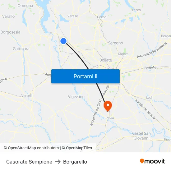 Casorate Sempione to Borgarello map