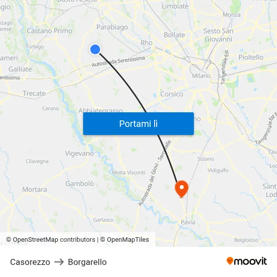 Casorezzo to Borgarello map