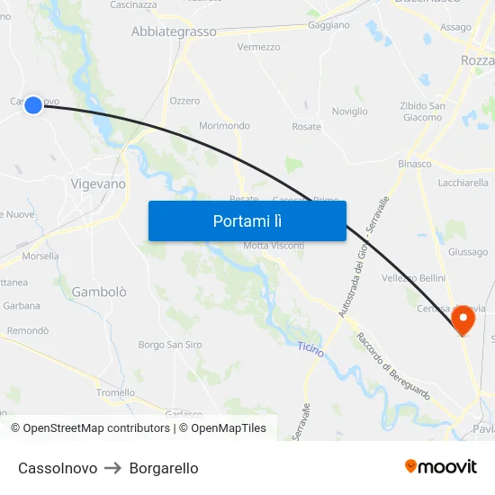 Cassolnovo to Borgarello map