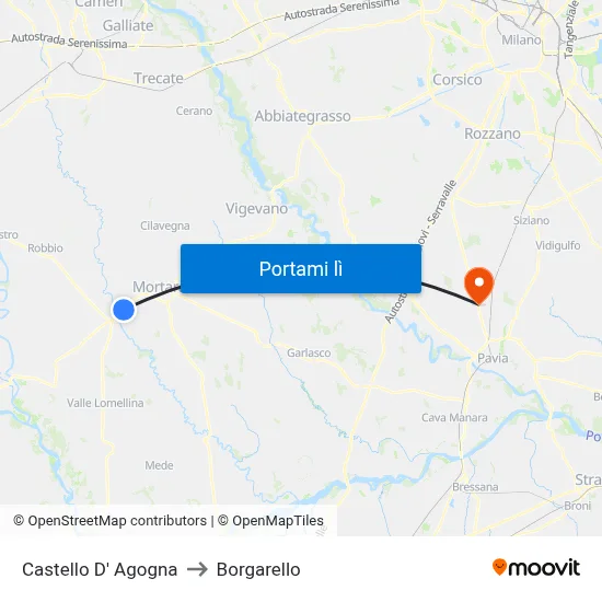 Castello D' Agogna to Borgarello map