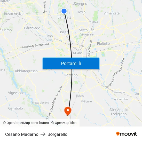 Cesano Maderno to Borgarello map