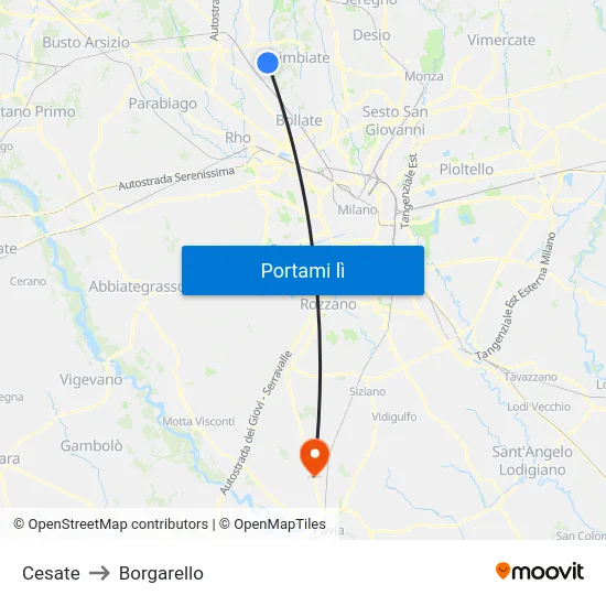 Cesate to Borgarello map