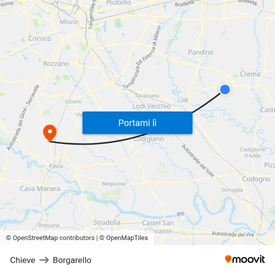 Chieve to Borgarello map