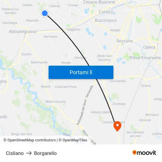 Cisliano to Borgarello map
