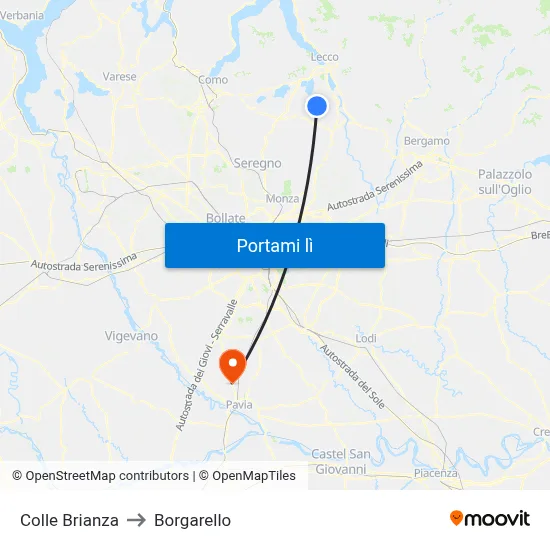 Colle Brianza to Borgarello map