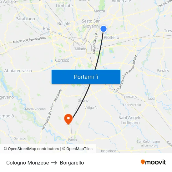 Cologno Monzese to Borgarello map