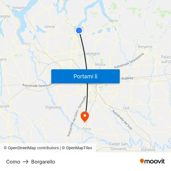 Como to Borgarello map