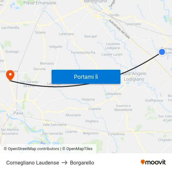 Cornegliano Laudense to Borgarello map