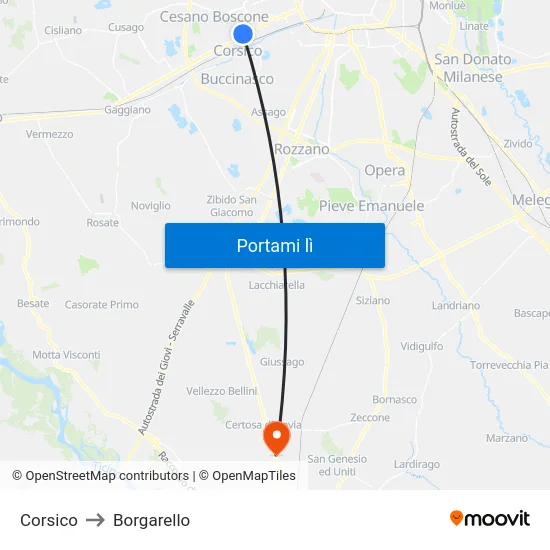 Corsico to Borgarello map