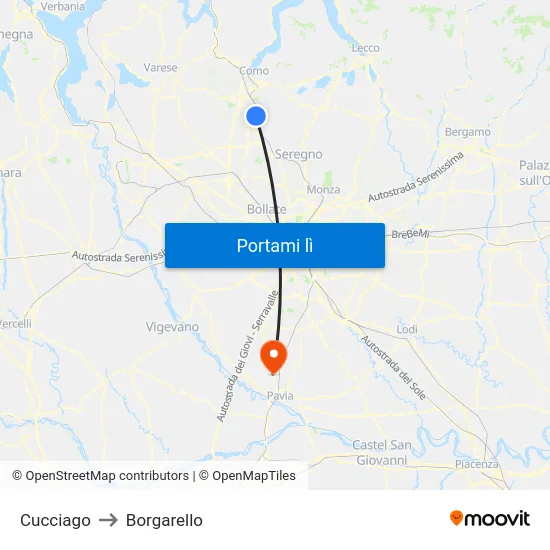 Cucciago to Borgarello map