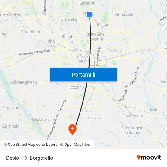 Desio to Borgarello map