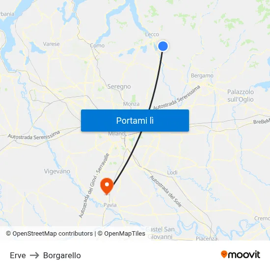 Erve to Borgarello map