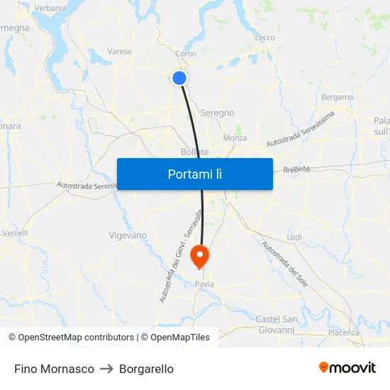 Fino Mornasco to Borgarello map