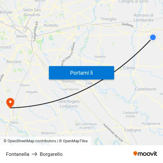 Fontanella to Borgarello map