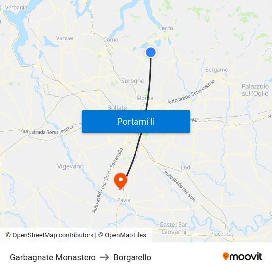 Garbagnate Monastero to Borgarello map