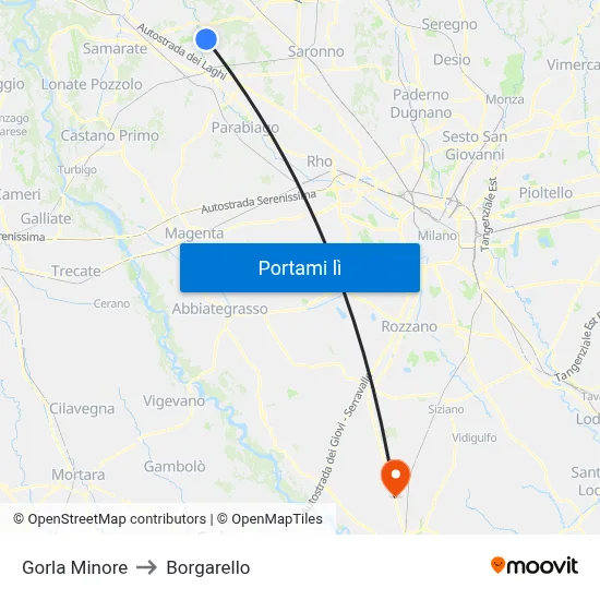 Gorla Minore to Borgarello map