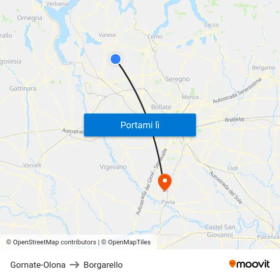 Gornate-Olona to Borgarello map