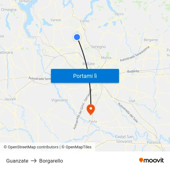 Guanzate to Borgarello map