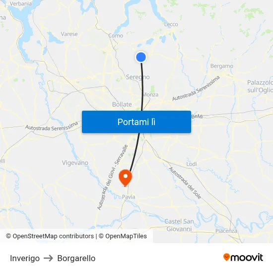 Inverigo to Borgarello map