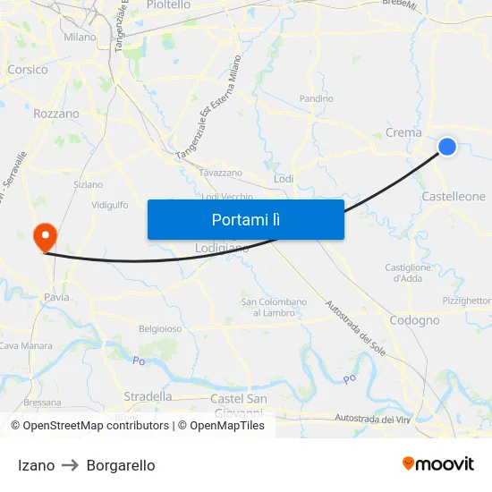 Izano to Borgarello map