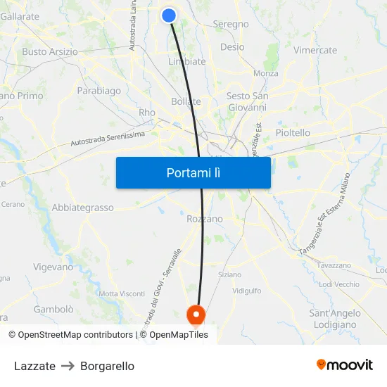 Lazzate to Borgarello map
