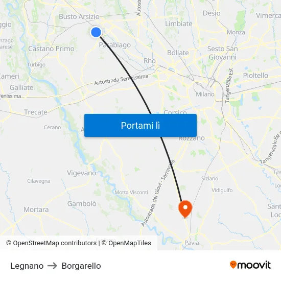 Legnano to Borgarello map