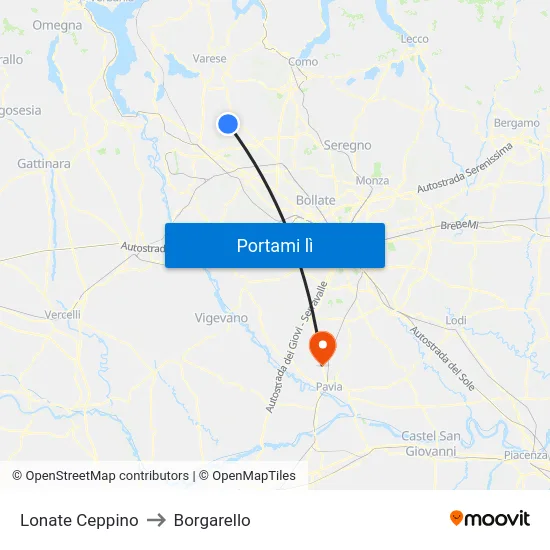 Lonate Ceppino to Borgarello map