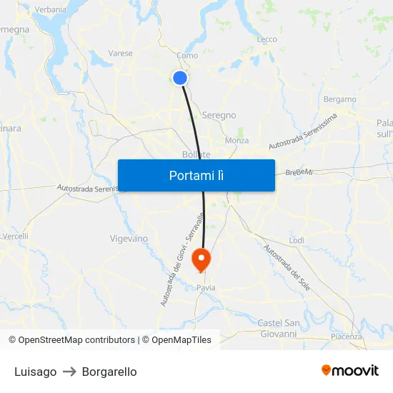 Luisago to Borgarello map