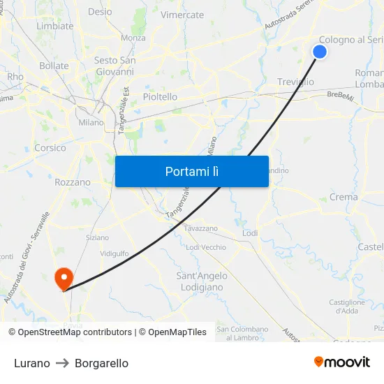 Lurano to Borgarello map